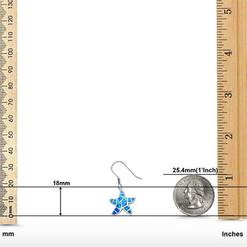 Drop Dangle Starfish Earrings Lab Created Blue Opal 925 Sterling Silver(18mm)